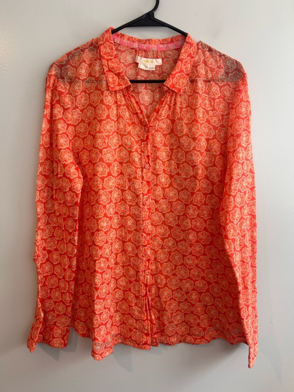 HeiHei Anthropologie Lightweight Cotton orange Boho Button Down Shirt Size M